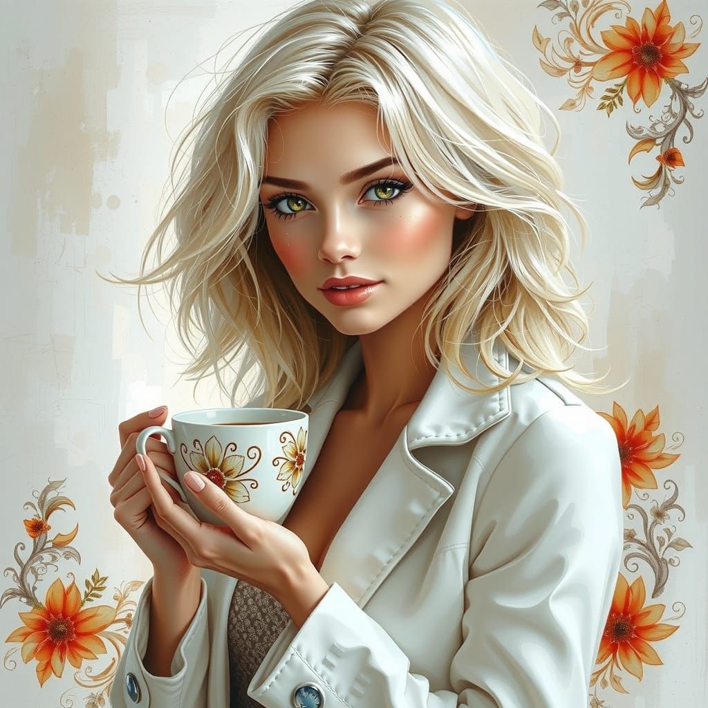 Platinum Blonde Woman with Geometric Hair