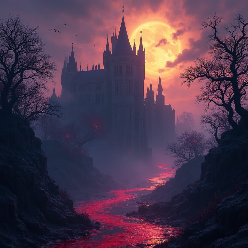 Medieval Castle in Dark Fantasy Realm