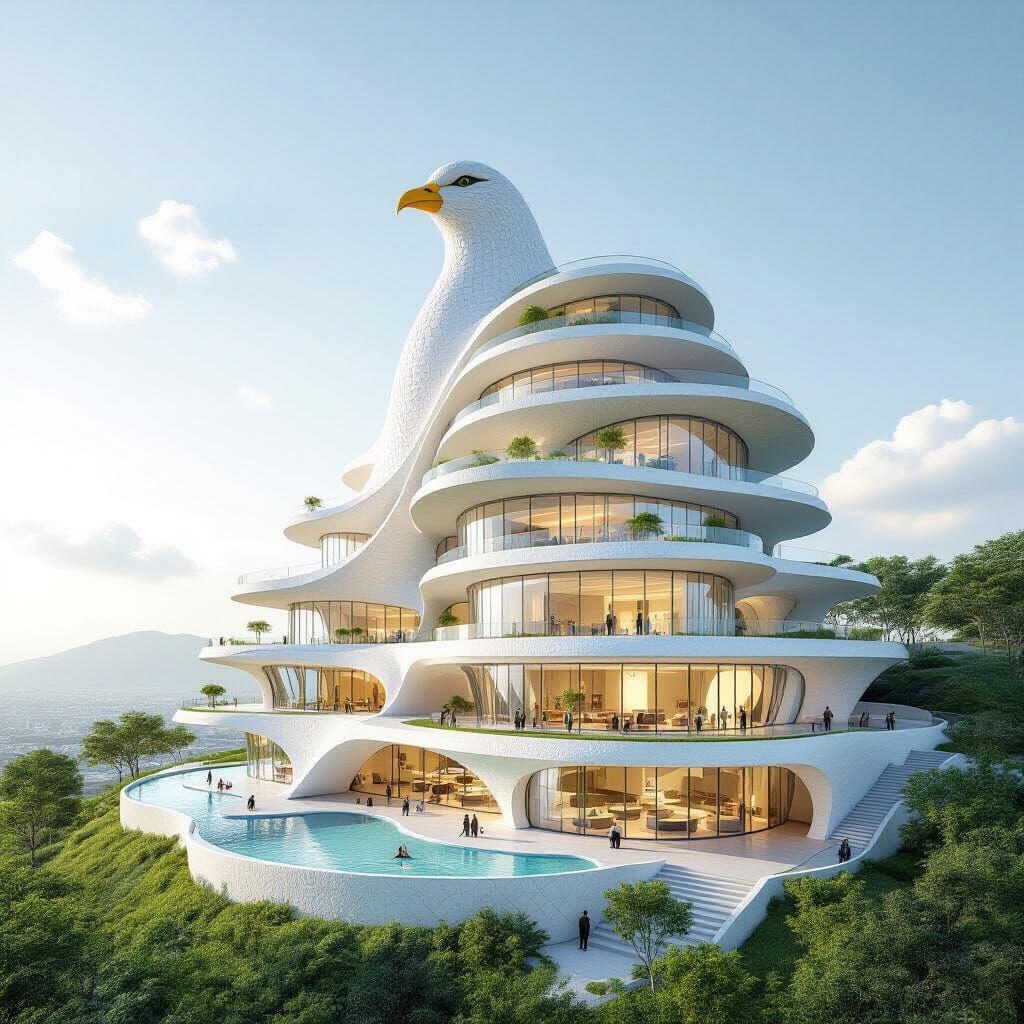Dove-Shaped Modern Architecture on Verdant Hill