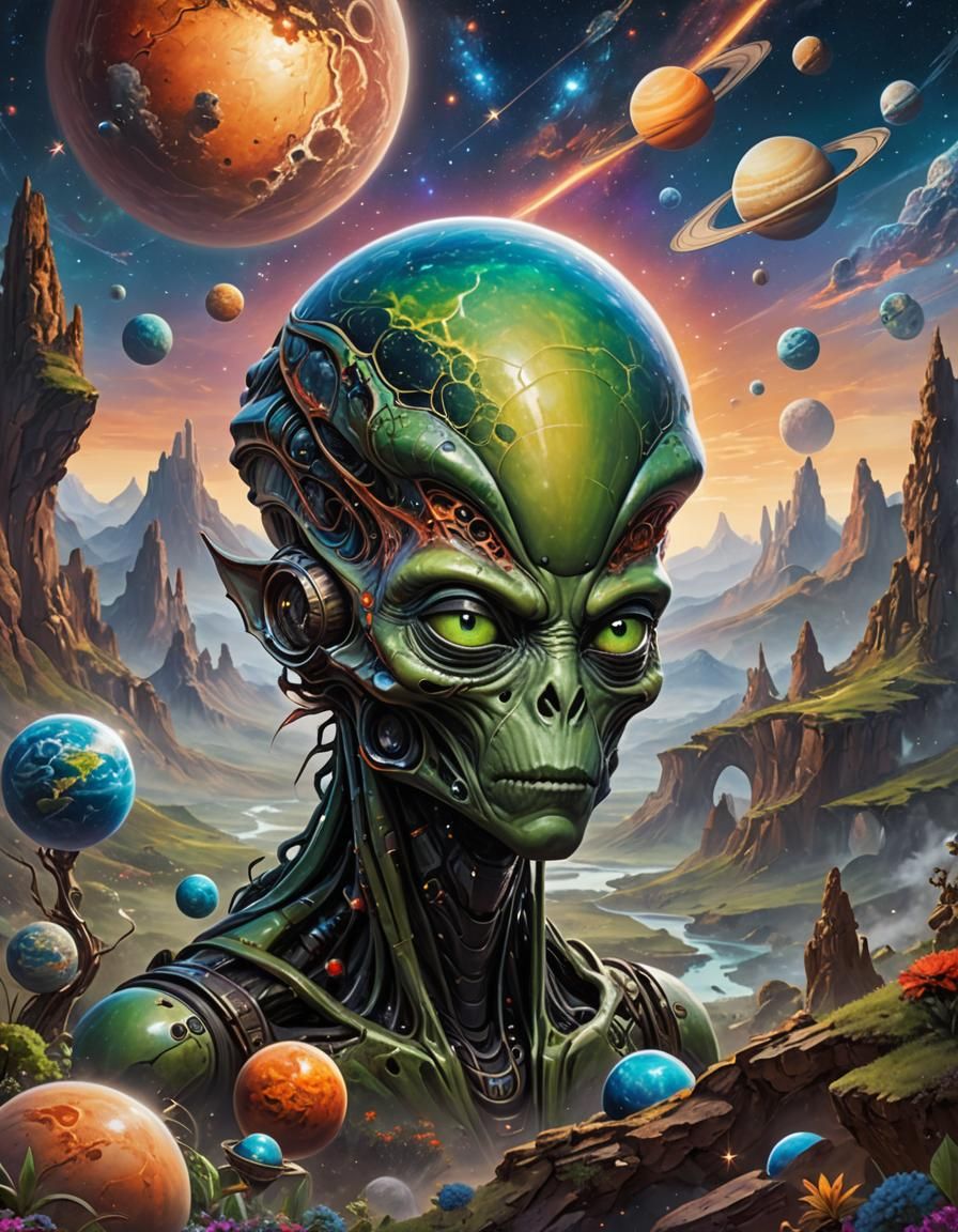 Alien Landscape Digital Painting in Maximalist Style