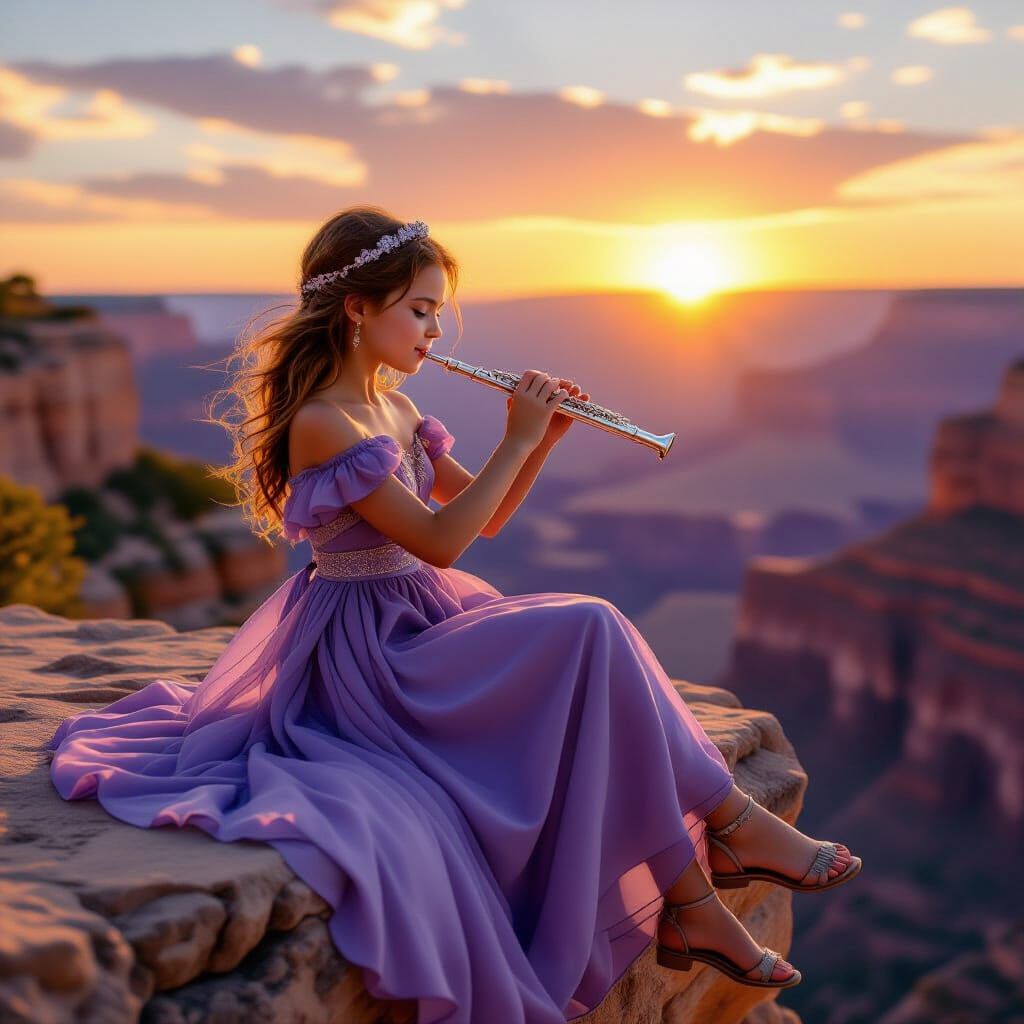 Girl on Grand Canyon Ledge at Sunset