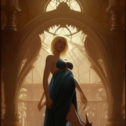 Pregnant Blonde in Dark Fantasy Style