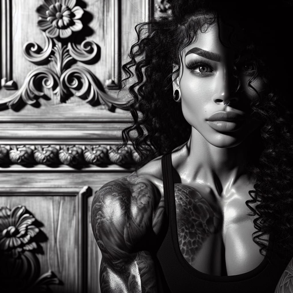 High Contrast Portrait of Woman in Black and White