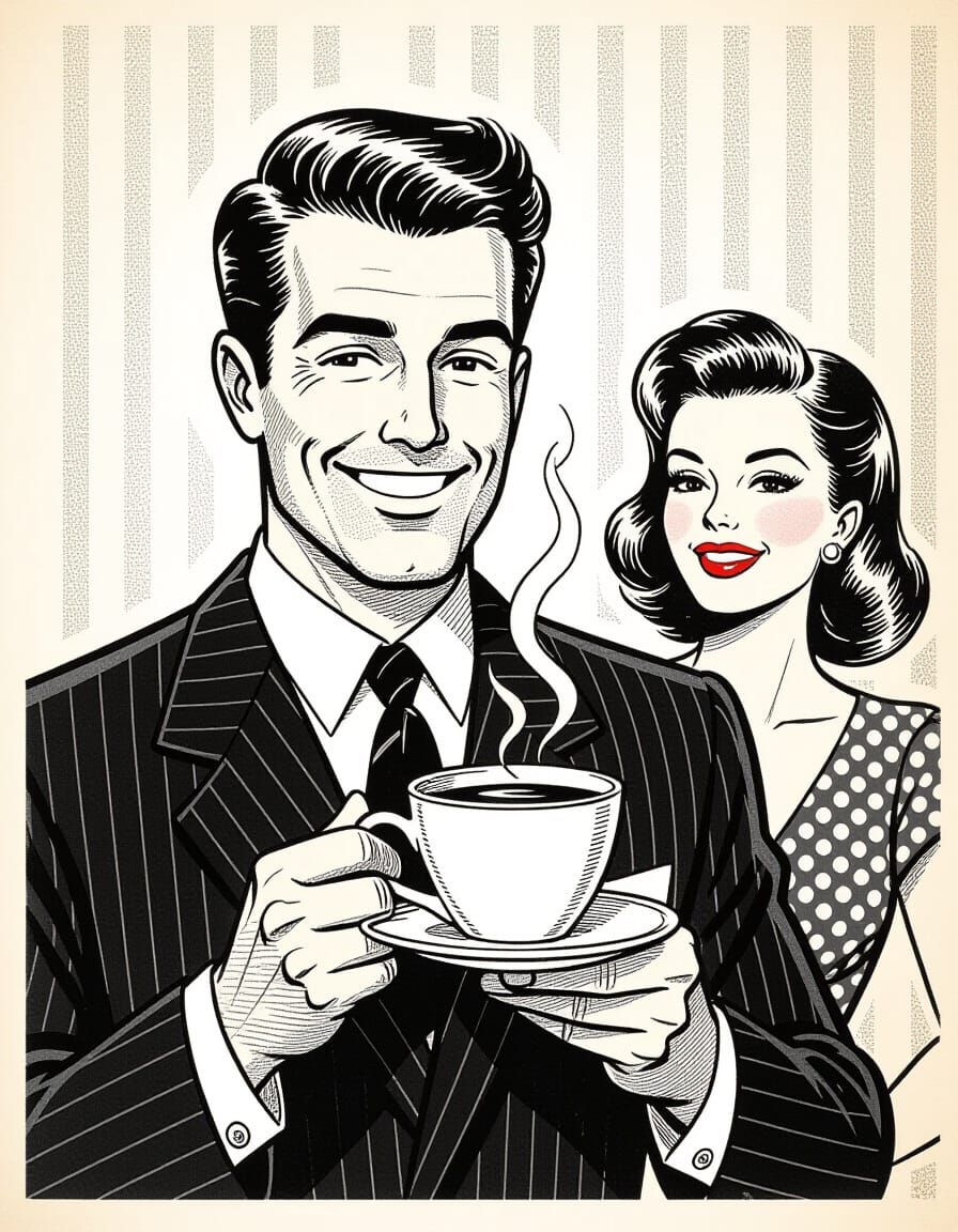 1950s Coffee Break: A Retro Advertising Illustration