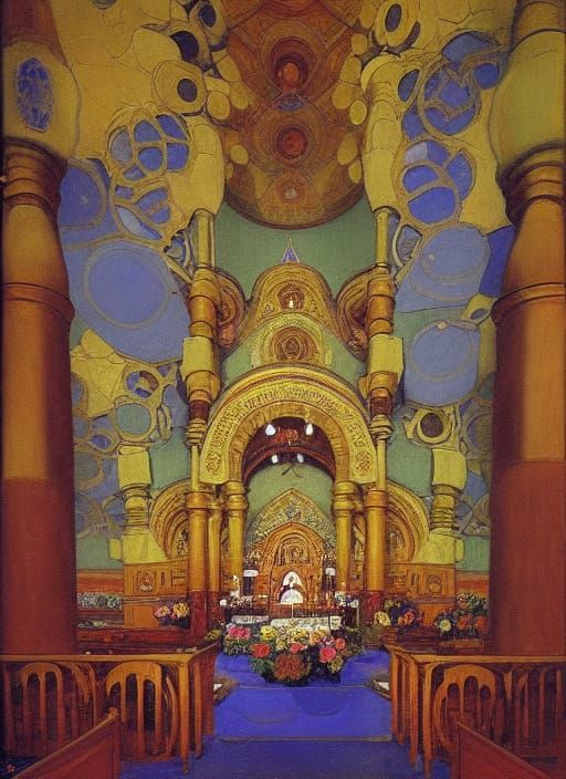 Russian Orthodox Basilica Interior in Oil Painting Style