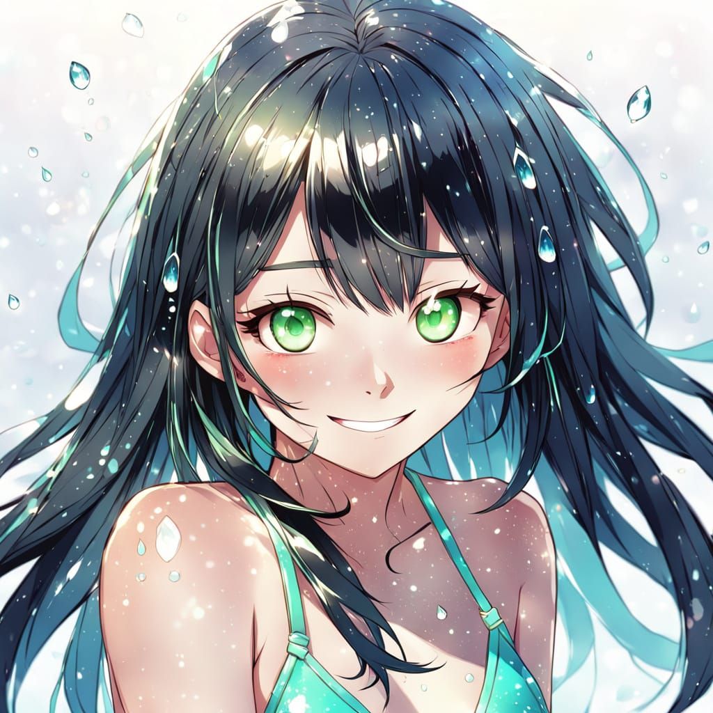 Anime-Inspired Young Woman in Bikini