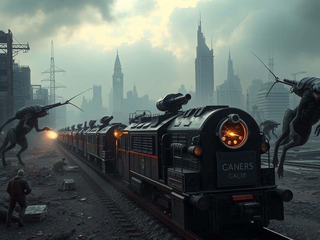 Armored Train Under Attack in Ruined City