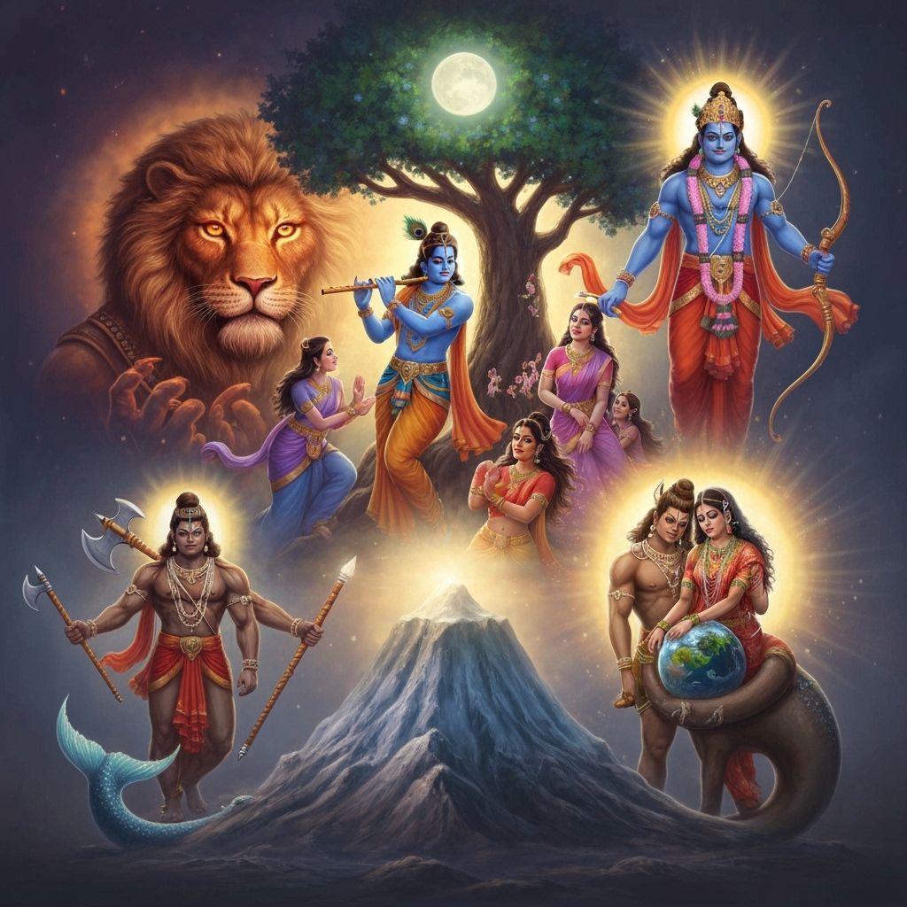 Vishnu's Avatars: A Divine Fusion in Fantasy Art