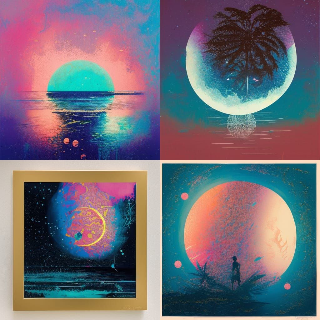 Tropical Island Shadow Under Luminous Nebula Moon