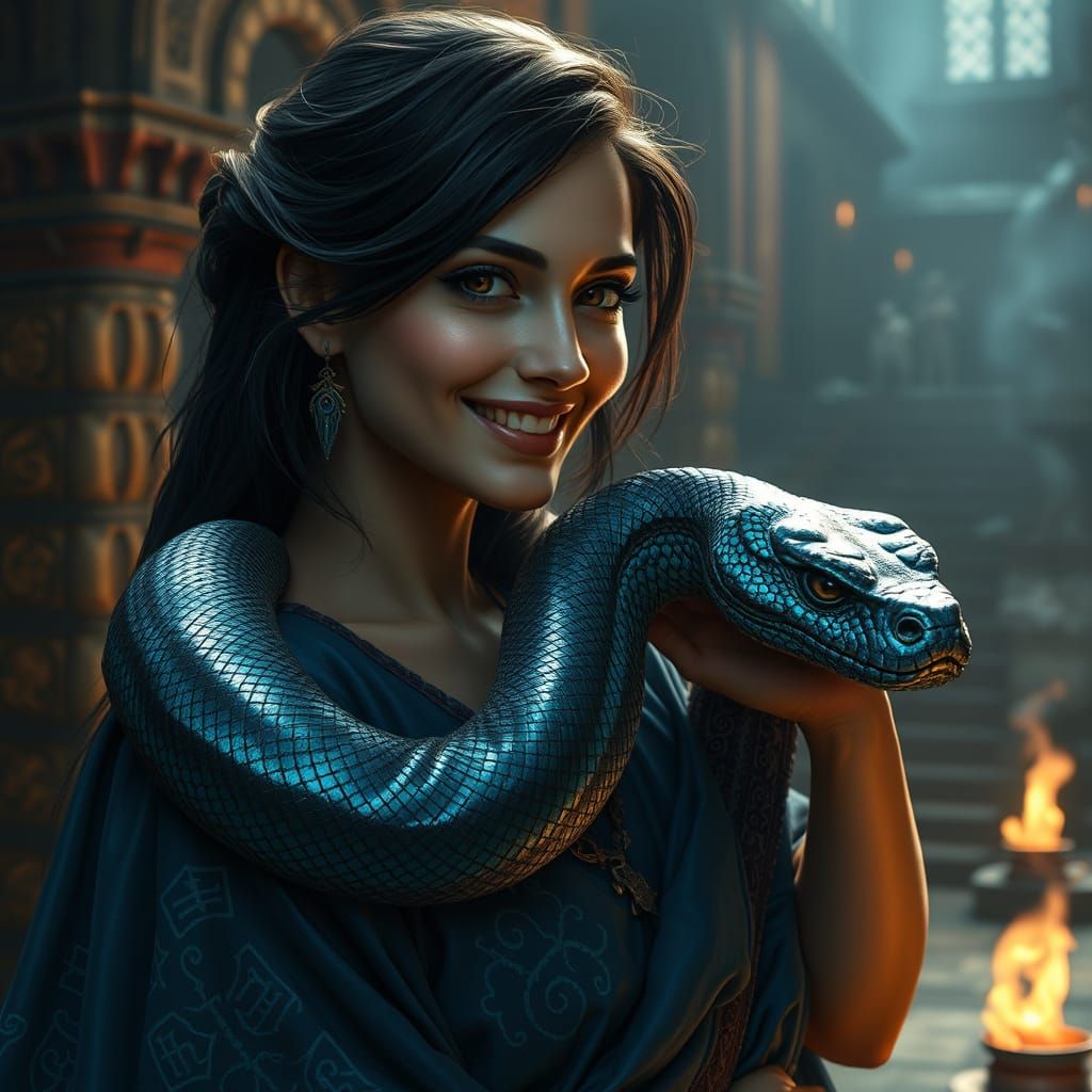 Sensual Priestess of Ancient Mysticism in Medieval Temple