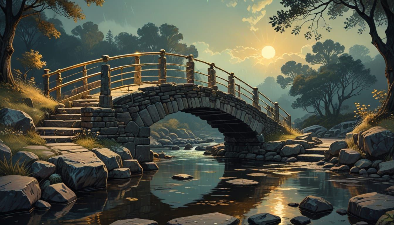 Golden Age Foot Bridge in Impressionist Style
