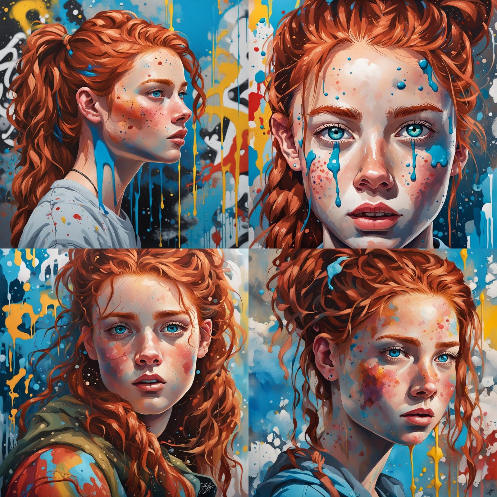 Portrait of a Redhead in Graffiti Art Style