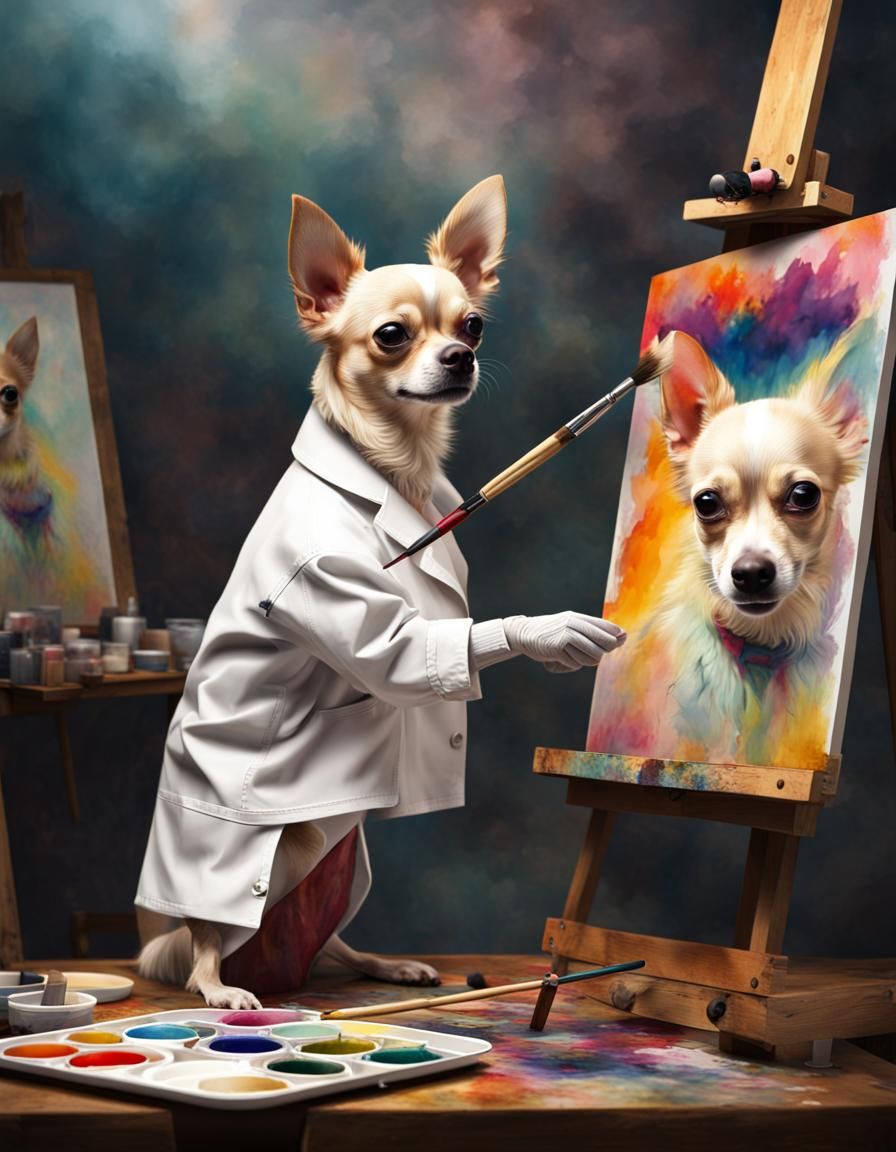 Chihuahua Painter Creates a Watercolor Portrait