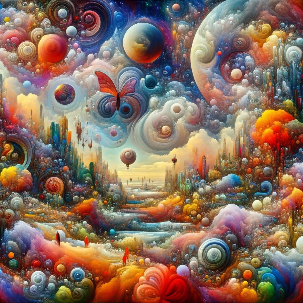 Vibrant Abstract Dreamscape with Surreal Elements