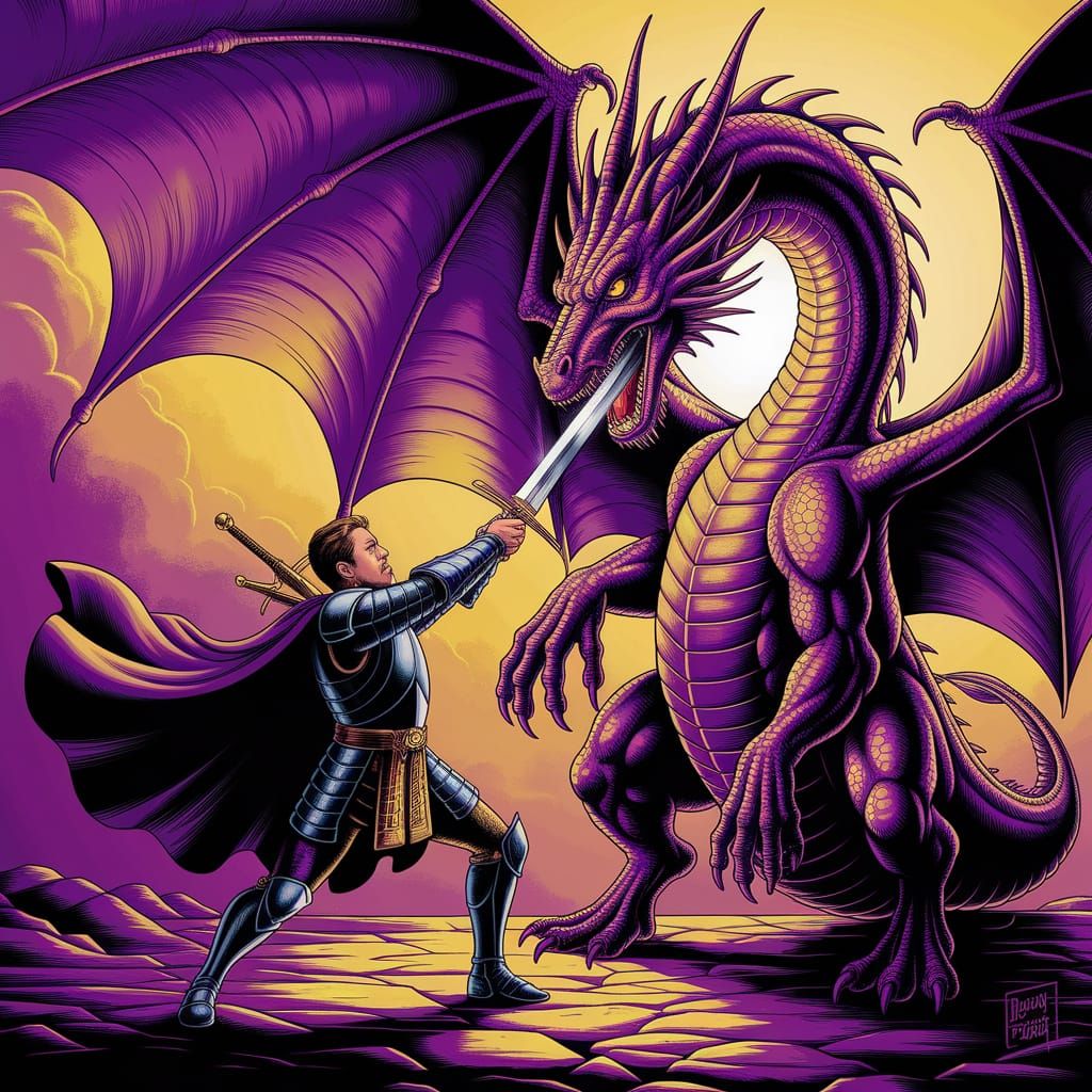 St. George Dragon Slaying in Frazetta Style