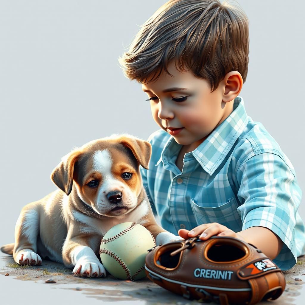 Boy and Puppy Portrait in Hyperrealistic Style