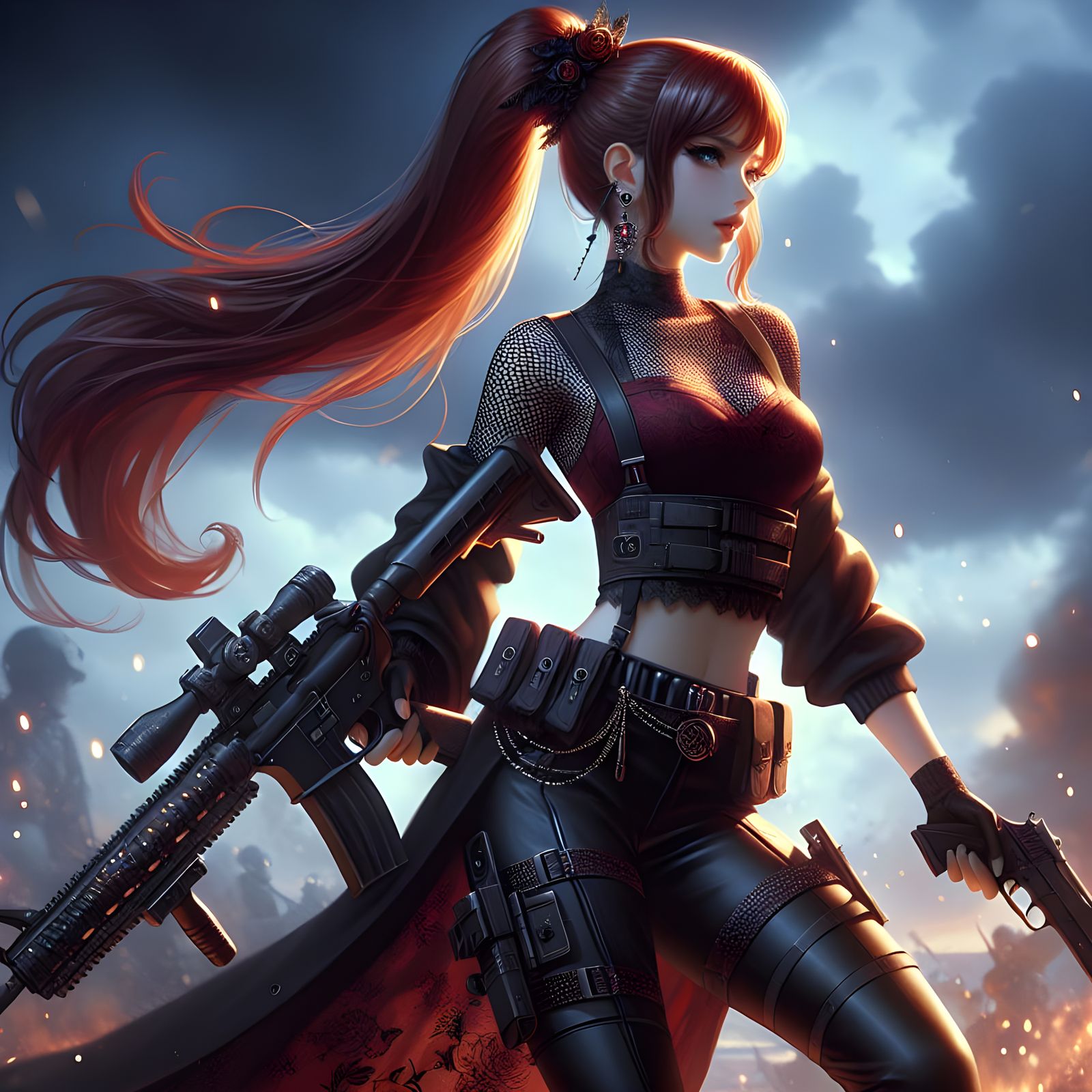 Sensual, Powerful Warrior Goddess in Cyberpunk Style