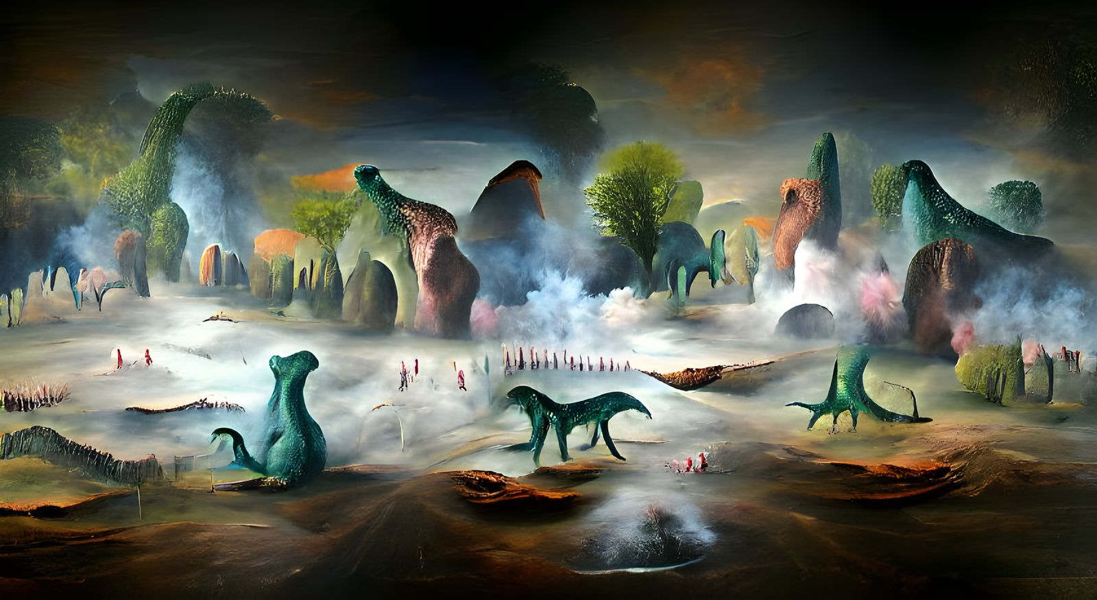Dinosaurs in Primordial Landscape