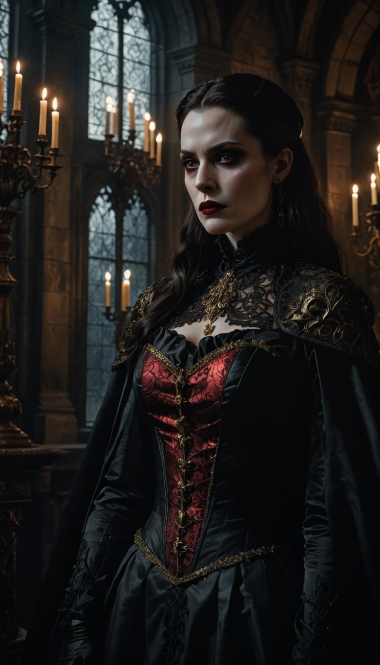 Gothic Vampire Portrait in Candle-lit Castle