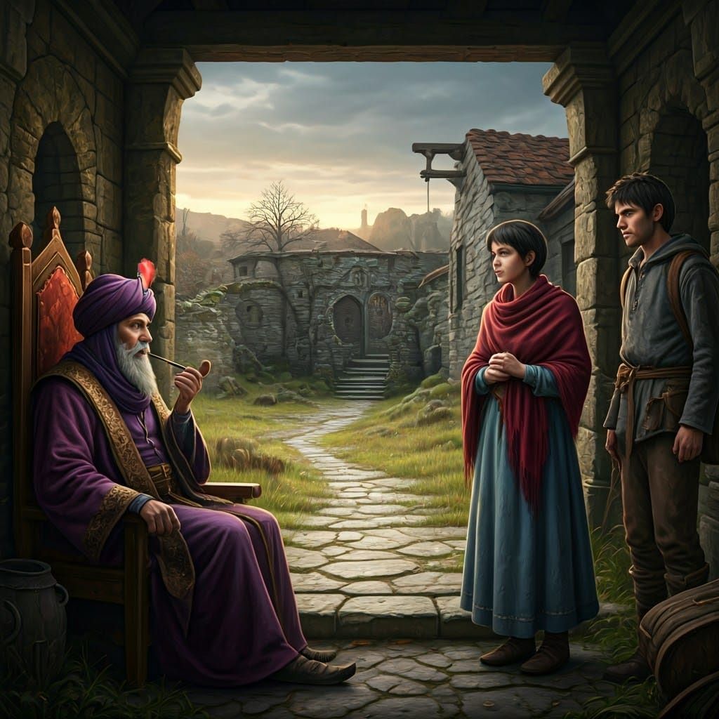 Medieval Nobleman in Regal Repose, Surrounded by Desolate La...