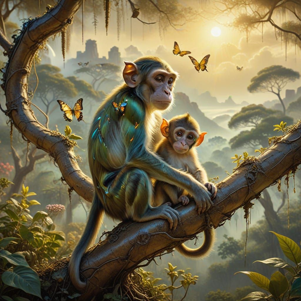 Motherly Devotion in a Surrealist Tropical Oasis