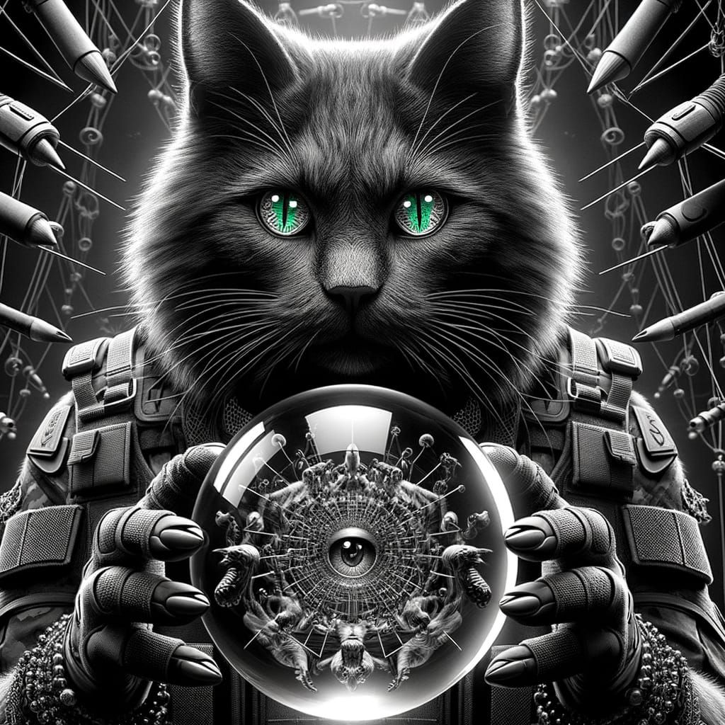 Monochrome Feline Mastermind in Tactical Gear