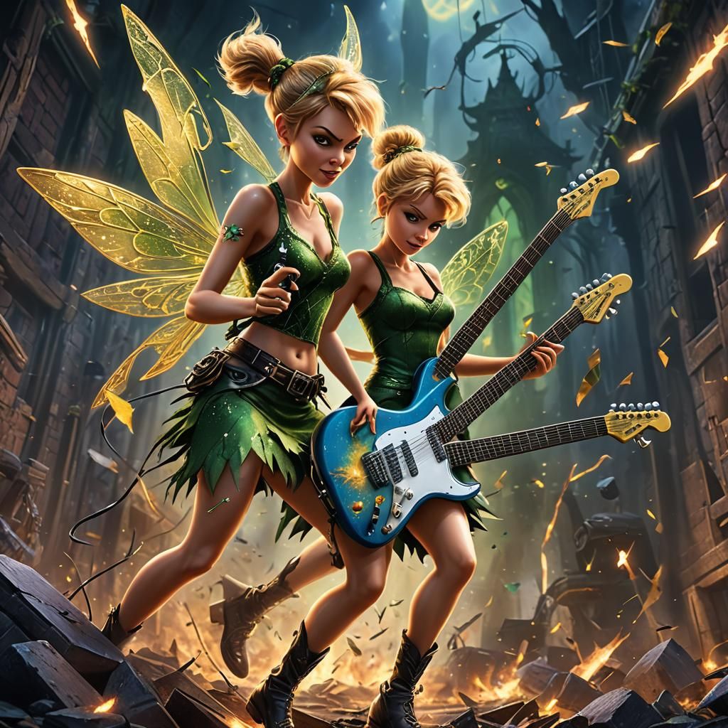 Tinkerbell Shreds Guitar on Metallica Album Cover