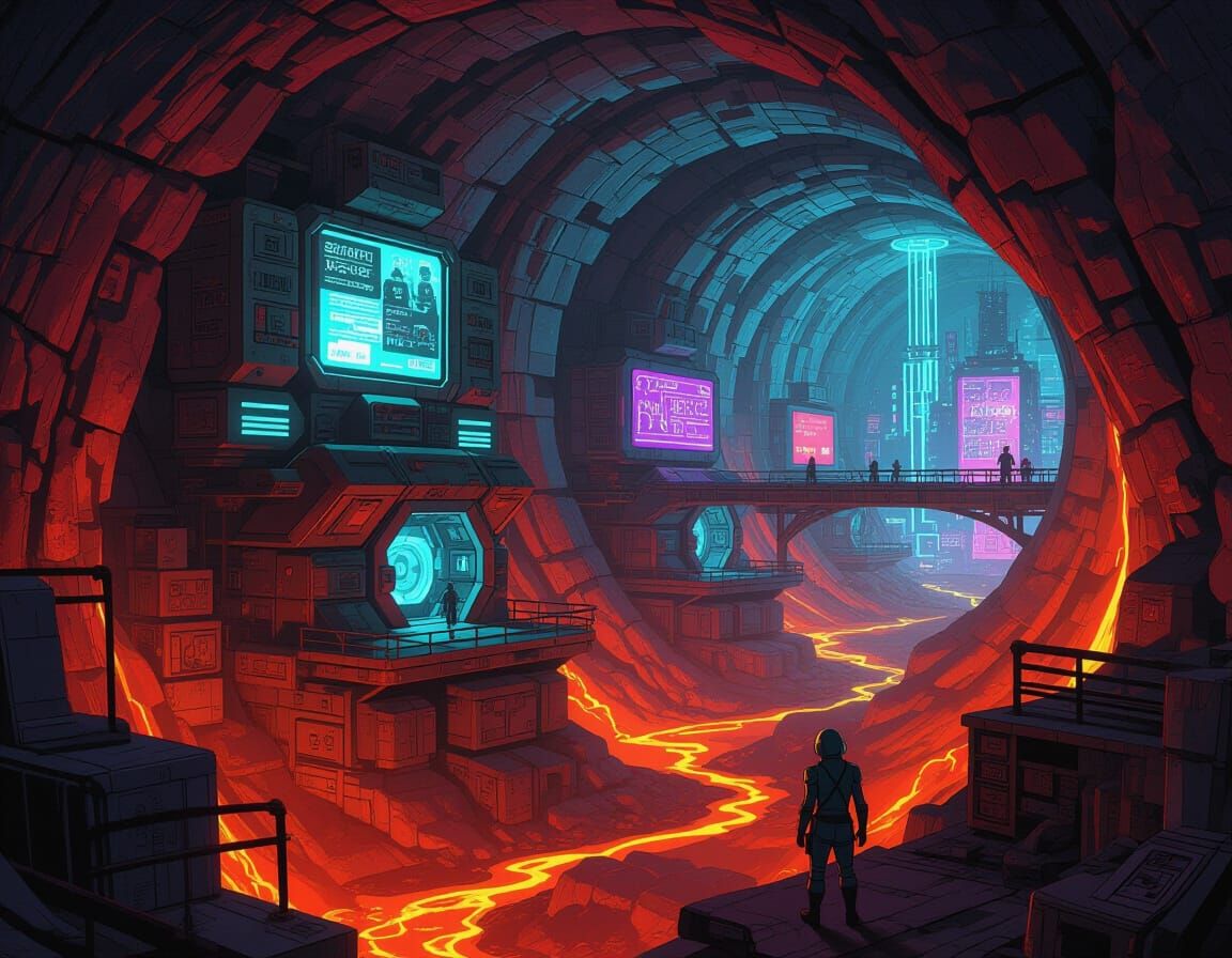 Goblin Metropolis in Lava Tunnels: Anime Style