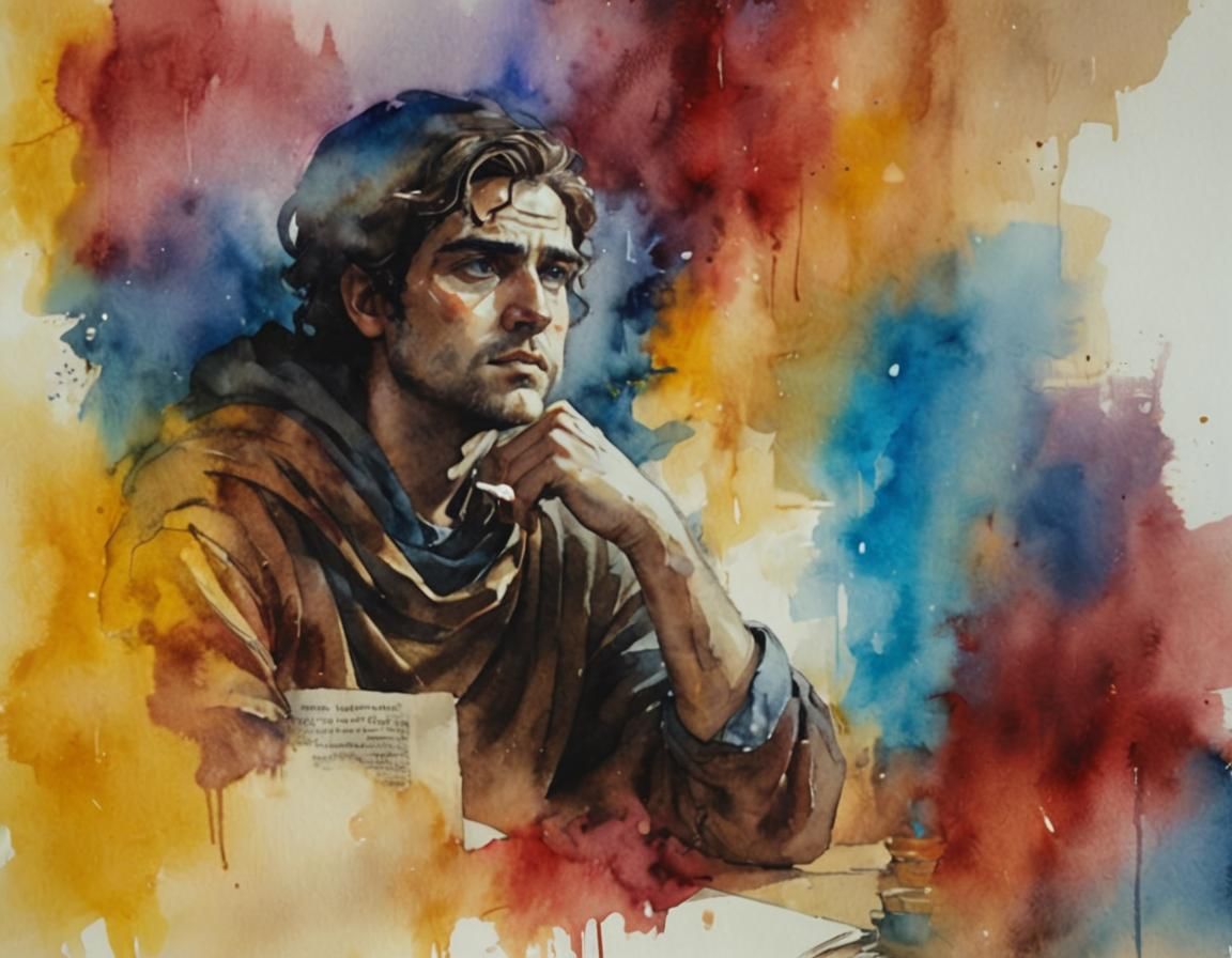 Existential Crisis: Portrait in Watercolor Style