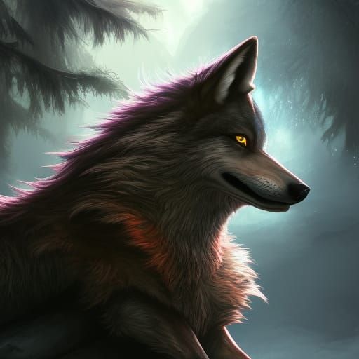 Mystical Wolf with Fiery Eyes: Fantasy Concept Art