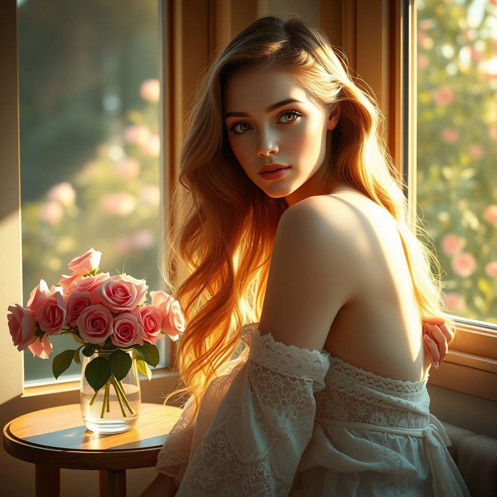 Dreamy Woman in Autumn Light, Watercolor Art