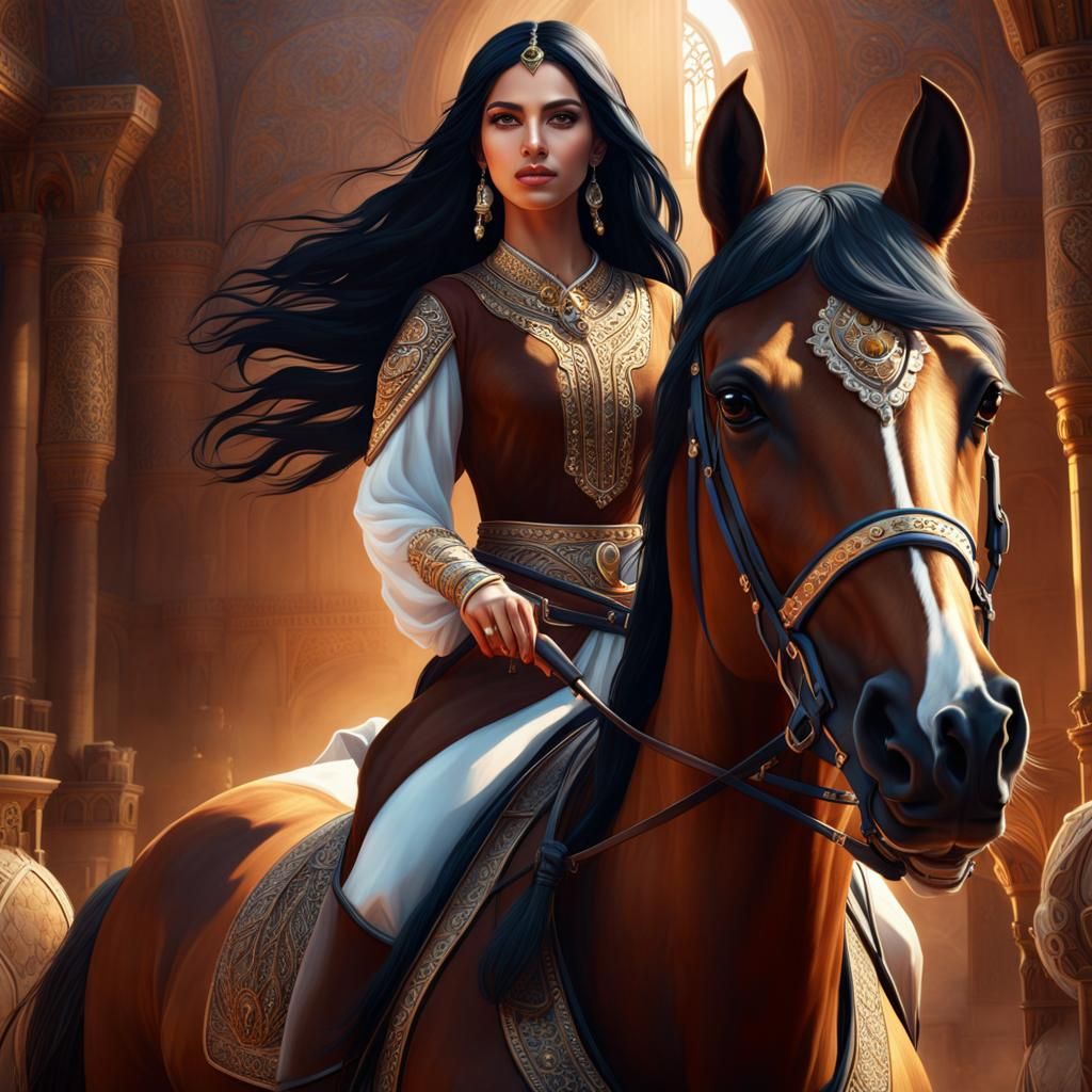 Arab Girl on Horse: Detailed Matte Painting