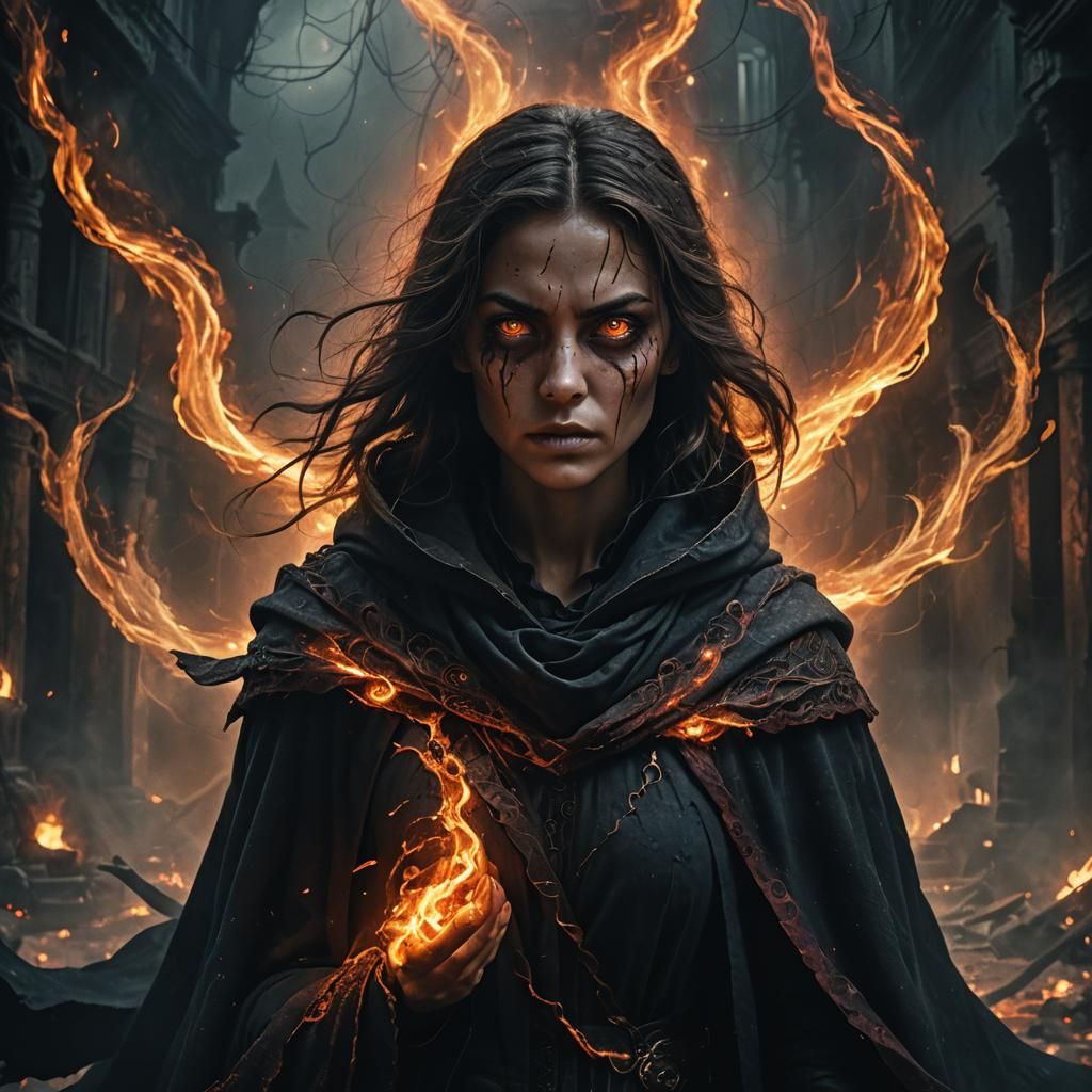 Mysterious Woman with Glowing Eyes in Dark Fantasy