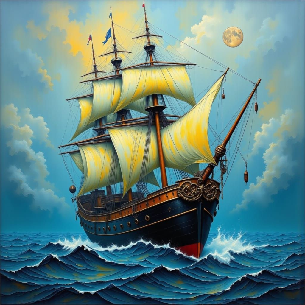 Pirate Ship on Stormy Sea in Artistic Style