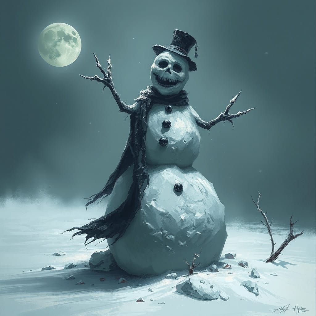 Ethereal Snowman Haunted in Greg Rutkowski's Dark Style