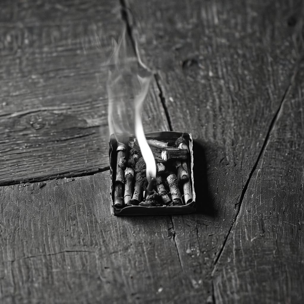 Burning Matches Macro Photography in Film Grain Style