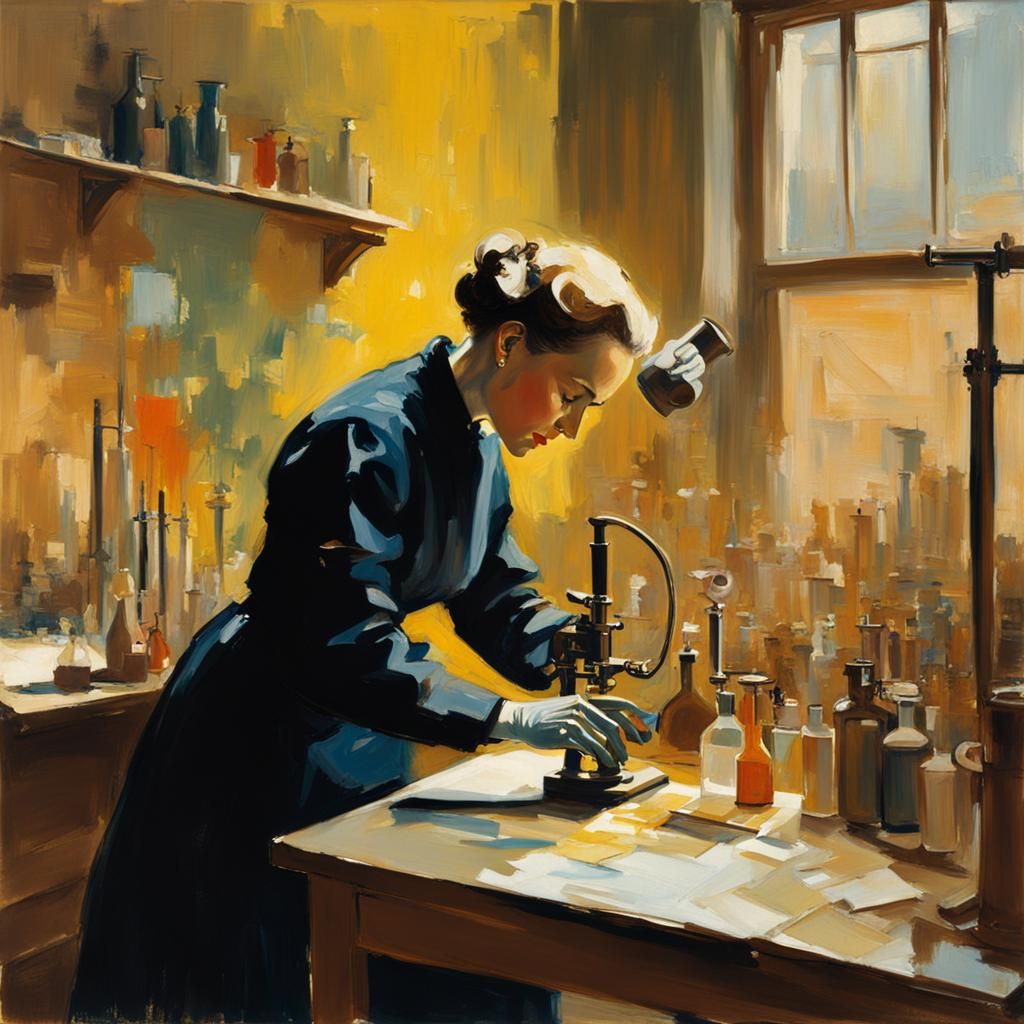 Marie Curie at Work in Impressionist Style
