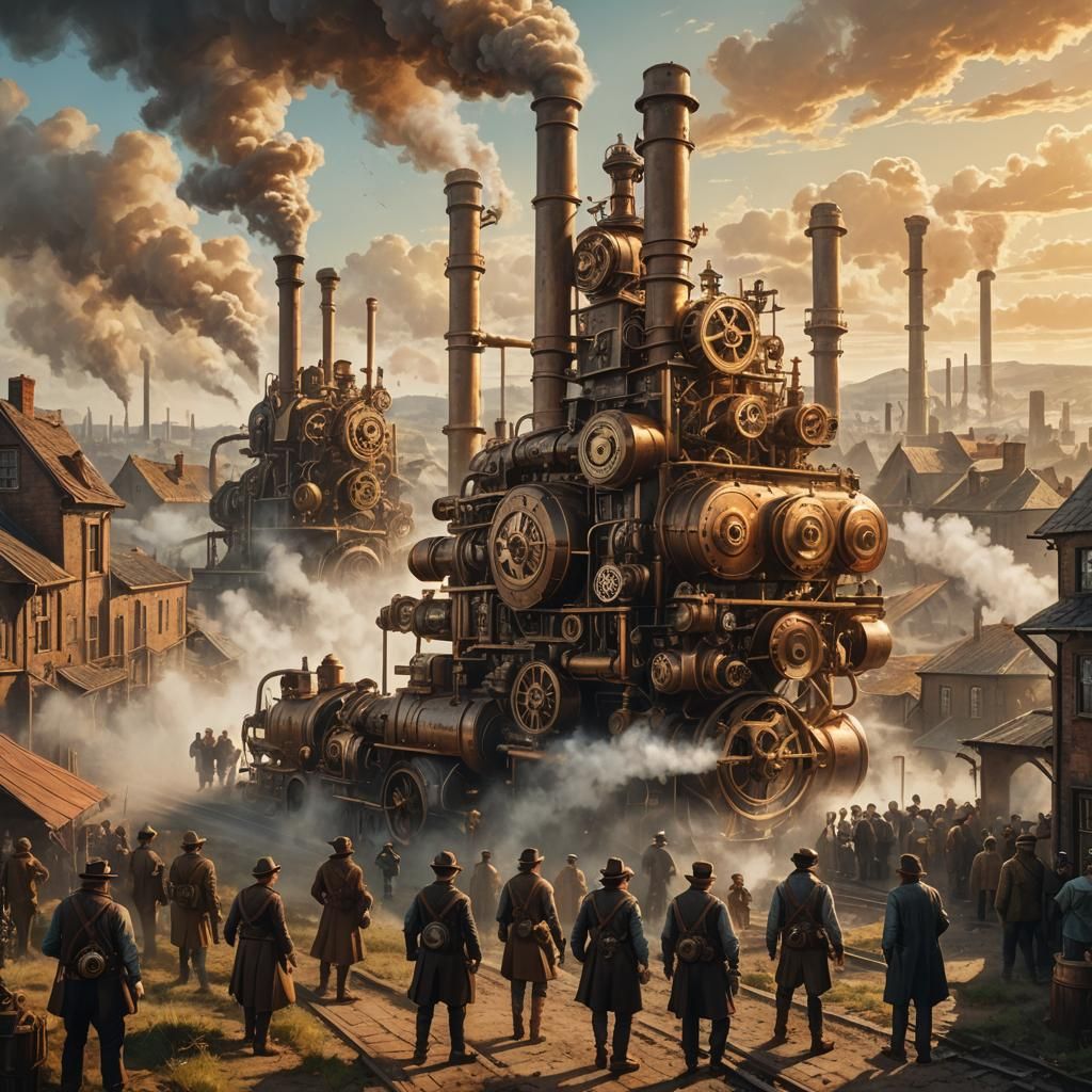 Steampunk Peasants Protest in Industrial Countryside