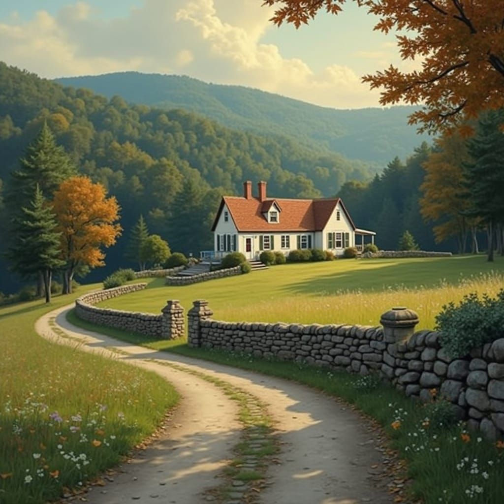 Charming Farmhouse in Autumn Landscape