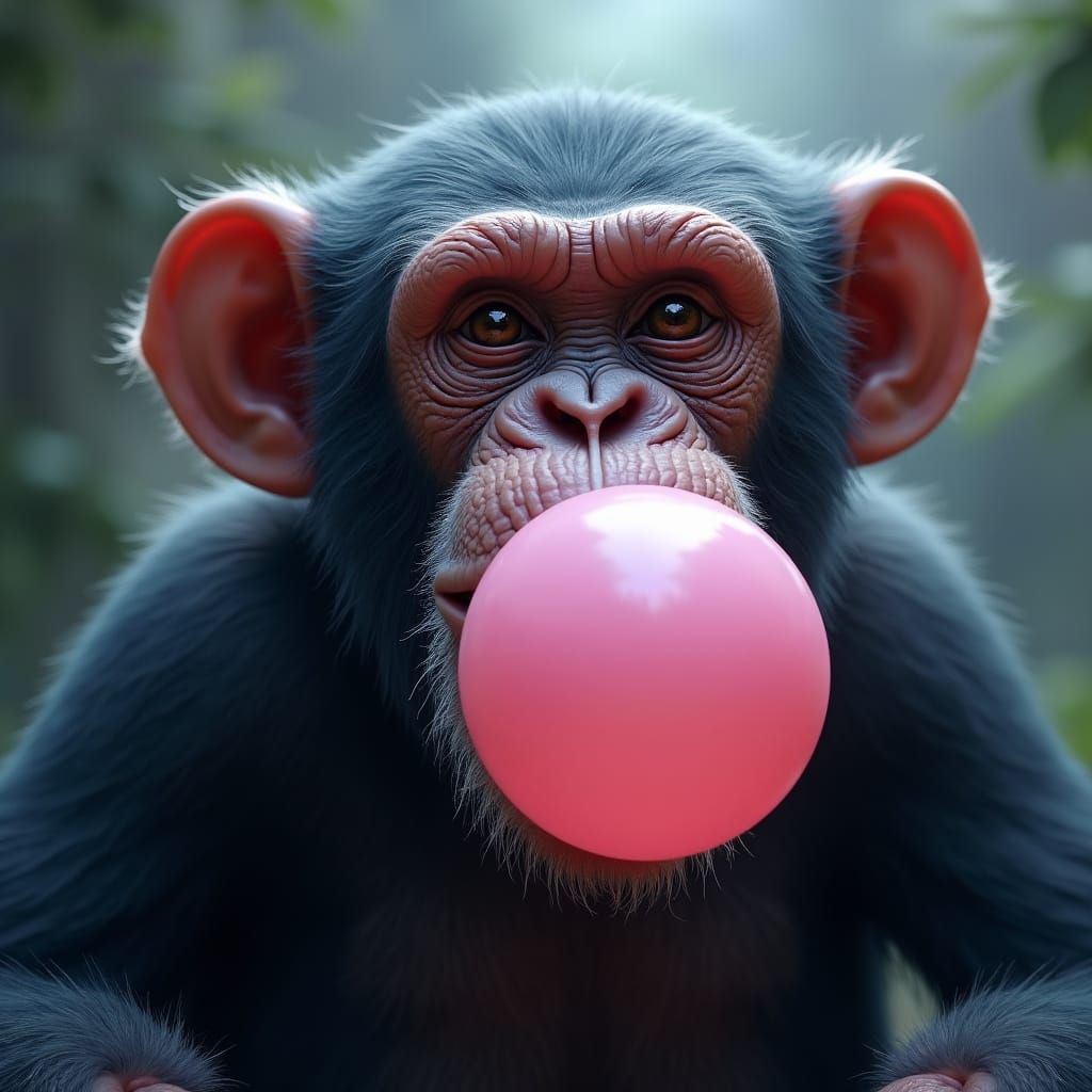 Fantastical Chimpanzee Blows Bubbles in Vibrant World
