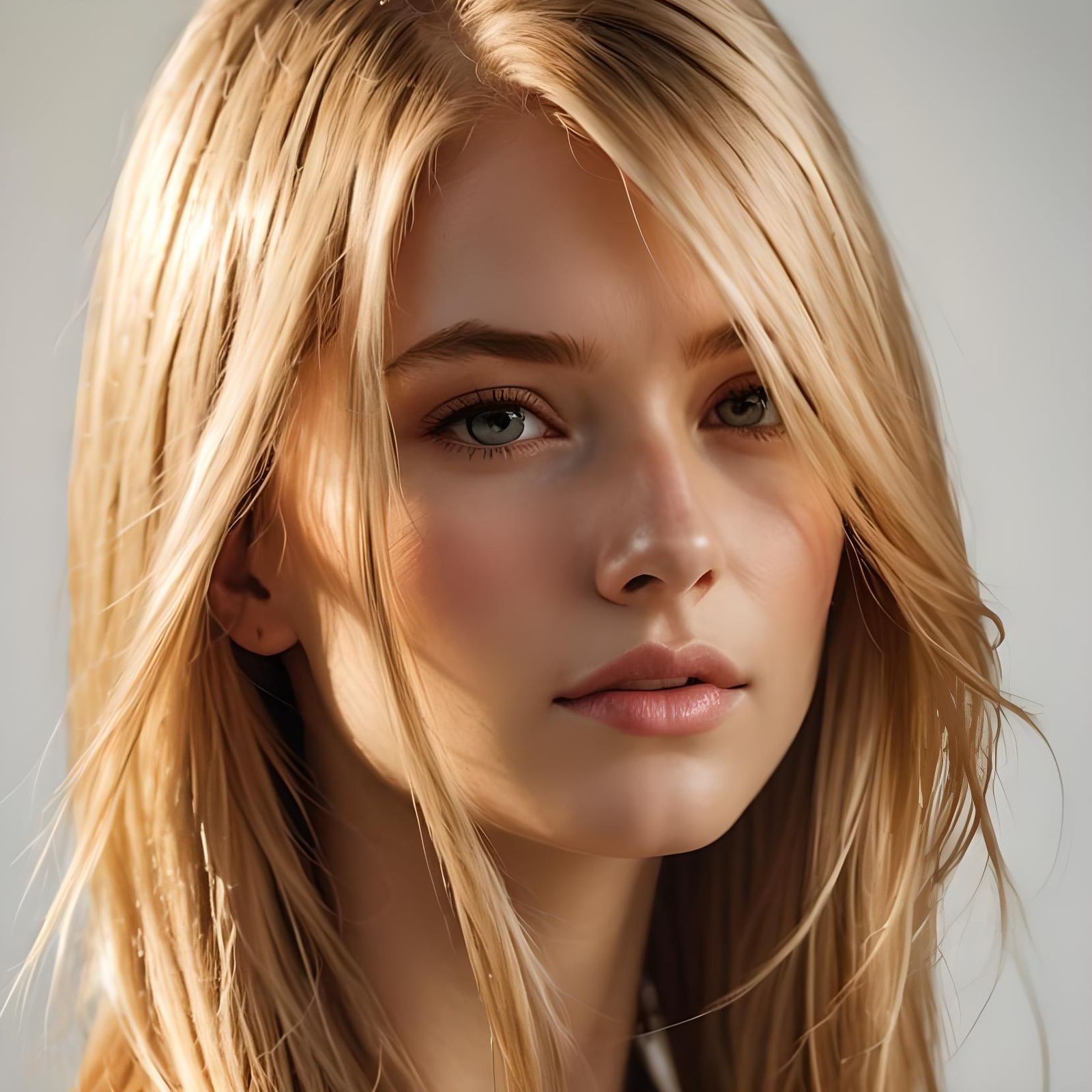 beautiful woman, shiny straight blonde hair