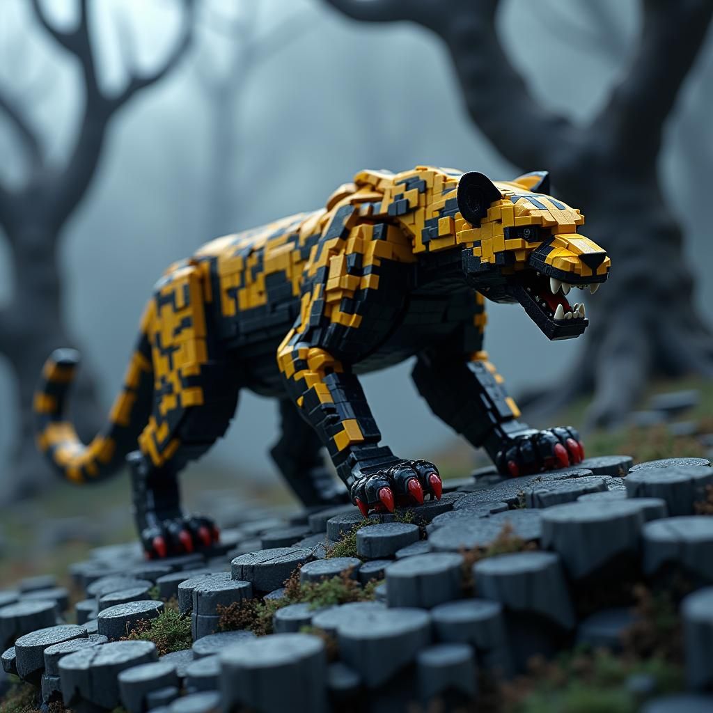Menacing LEGO Leopard on Rocky Terrain