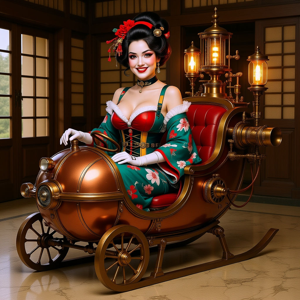 Harley Quinn as Geisha in Retrofuturist Time Machine