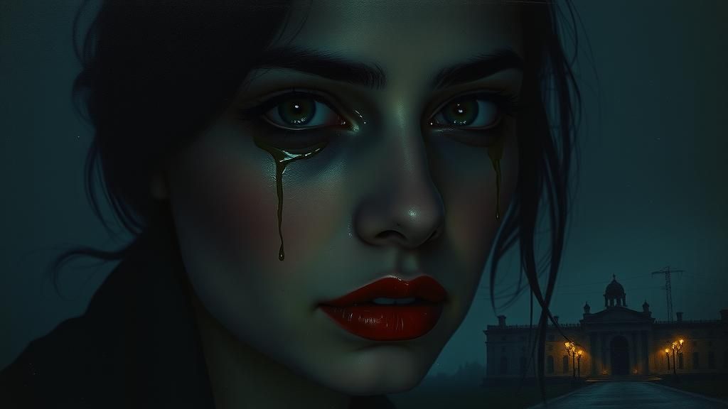 Eerie Woman's Face in Surrealist Dreamscape