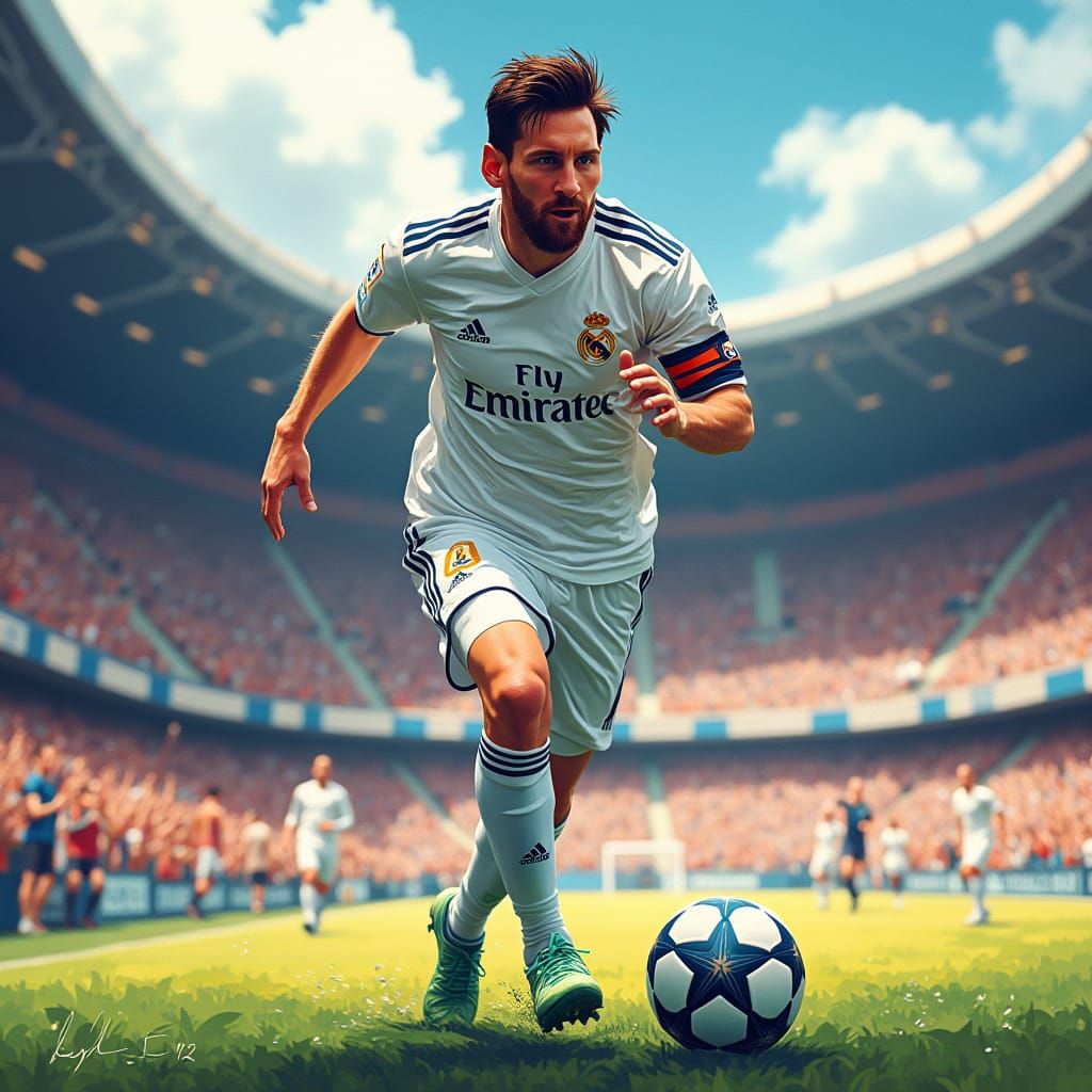 Soccer Icon Messi Dominates Real Madrid Pitch in Vibrant Ill...