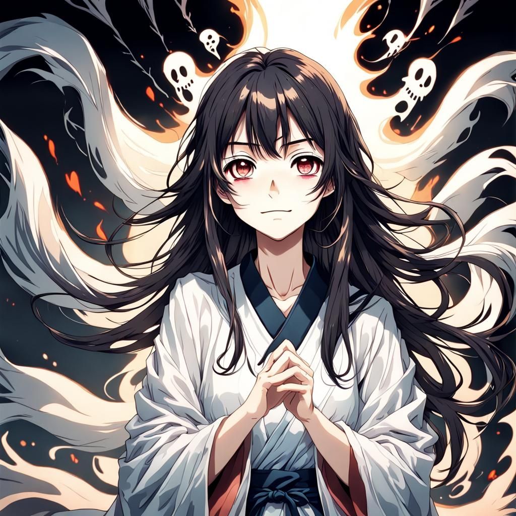 Anime-Style Japanese Ghost Posing Happily