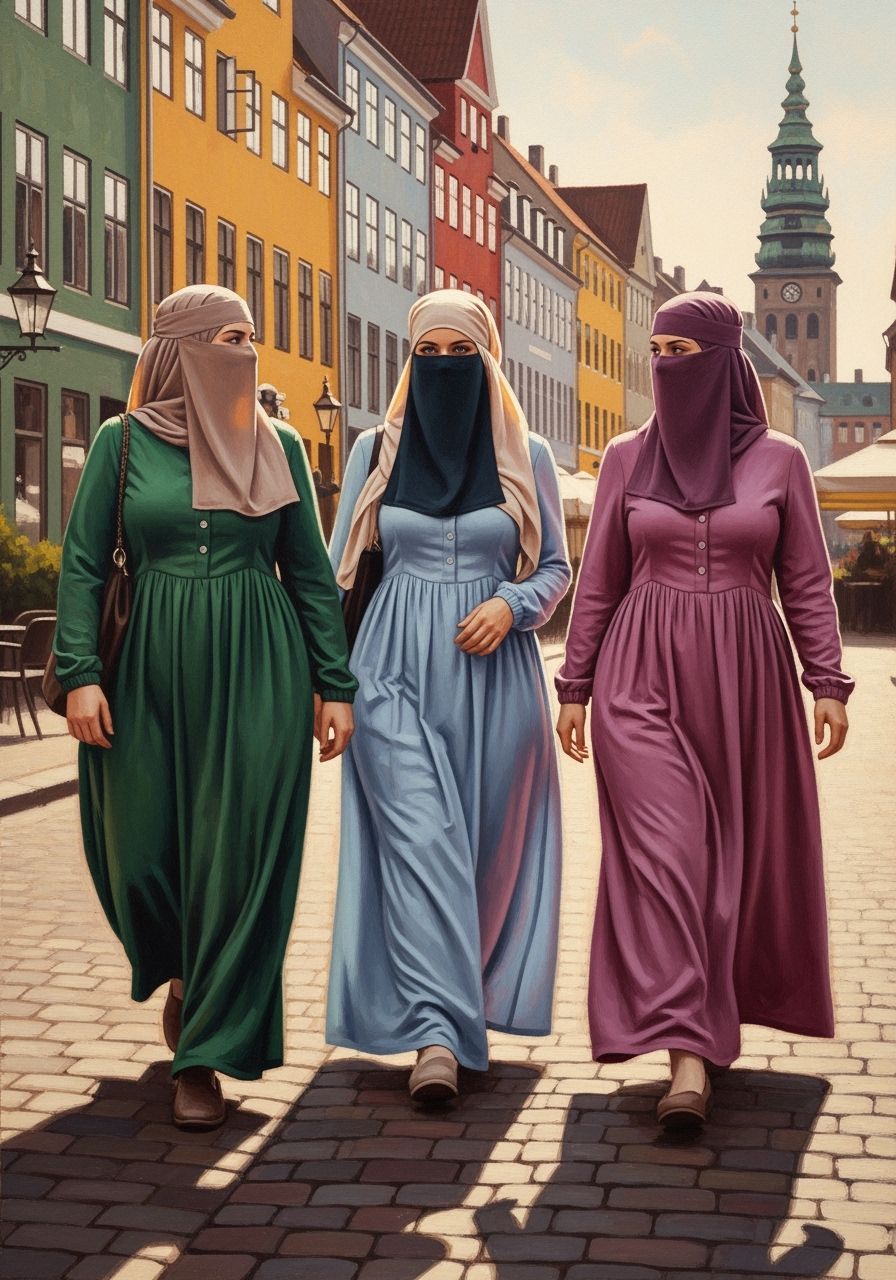 Copenhagen Women in Niqabs: Oil Painting