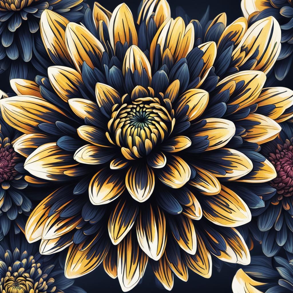 Intricate Chrysanthemum with Deep Color, Matte Painting