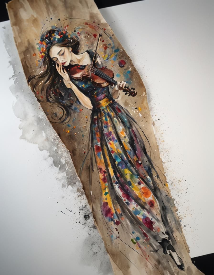 Woman Violinist in Expressionist Swirling Colors