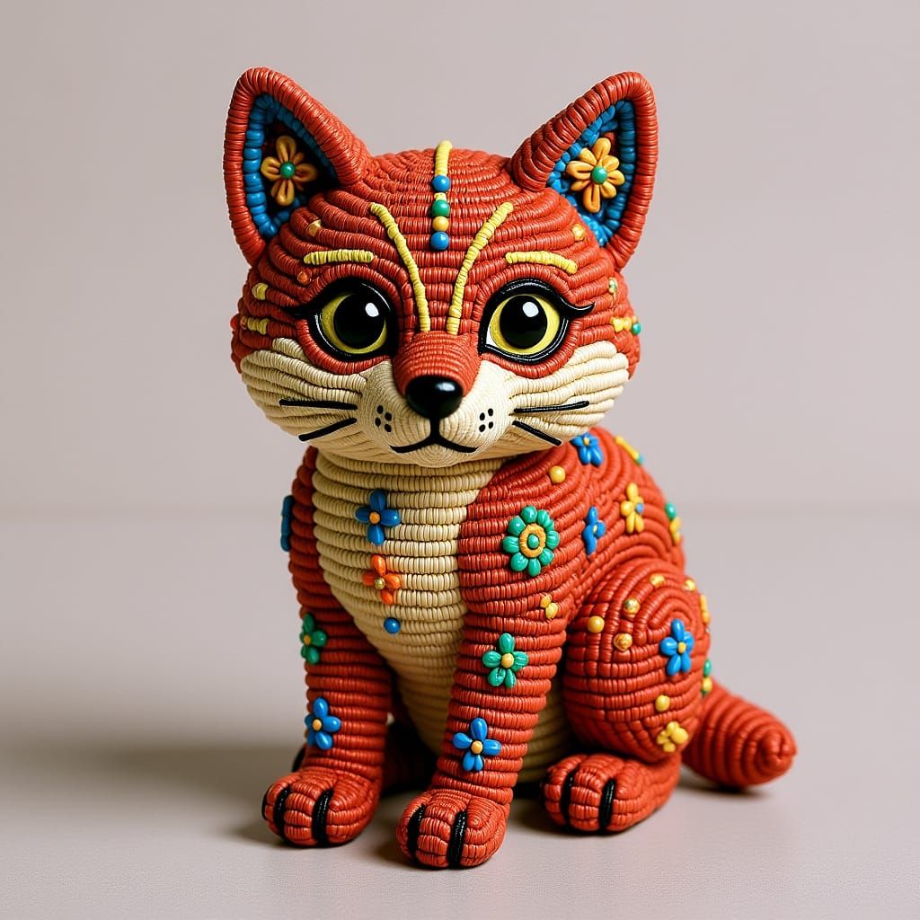 Beaded Fox Figurine Folk Art Sculpture